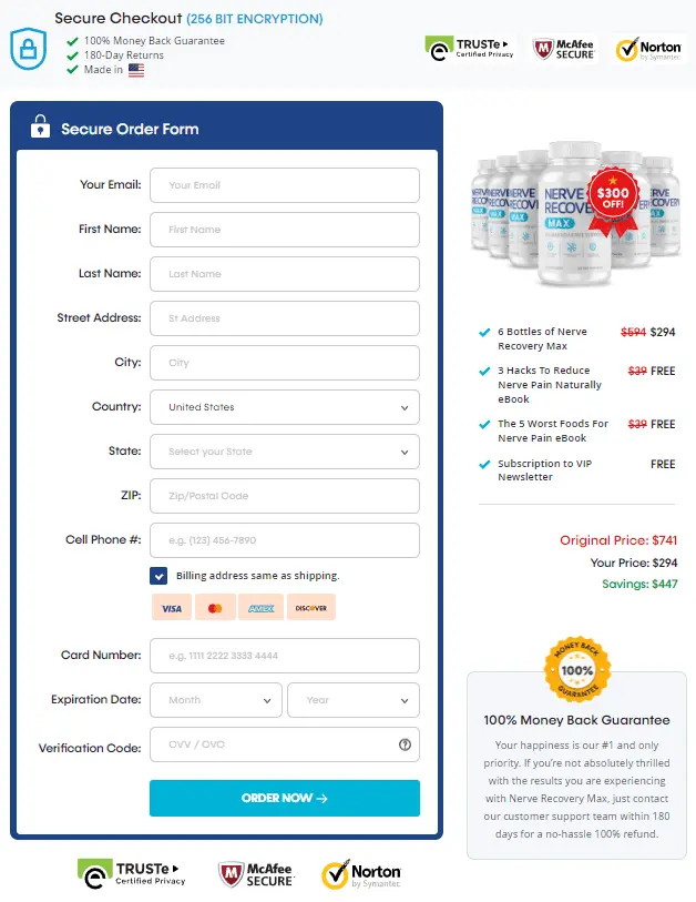 Nerve Recovery Max order page